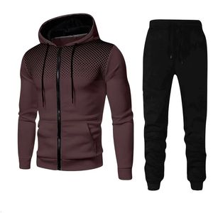 Spring Fashion Wave Point streetwear zamek błyskawiczny hoodiessweatpant 2pcs Zestaw męski dres.