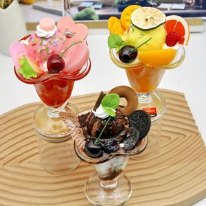 Decorative Flowers Fake Fruit Pudding Cup Jelly Cups Dessert Clear Slanted Appetizer For Cake Shop