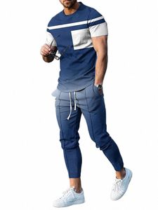 tuta da uomo stampata abbigliamento sportivo estivo a maniche corte T-shirt pantaloni tuta casual Joogers 2 pezzi magliette sportive Lg Pant Set H7hQ #