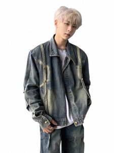 vintage Zipper Denim Jacket Men American Spring Autumn Chic 2024 New Hip Hop Casual Jeans Coat Loose Retro Outerwear 68wO#