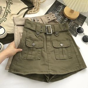 Skirts Y2K Women Streetwear Korean Gyaru High Waist Mini Skirt With Belts Short Culotte Big Pocket Grunge A-line Cargo Clothes