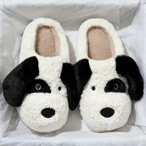 Chinelos cachorrinho mulher chinelo fuzzy mules quarto slide sapatos mulheres indoor bonito cão flip flops inverno casa tamanho grande 42 44 45