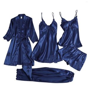 Damen-Nachtwäsche, Damen-Satin-Pyjama-Set, 5-teiliges Damen-Nachthemd, Seiden-Dessous, Nachthemden zum Schlafen, Schlafkleidung, Frau