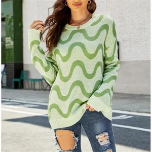 Maglioni da donna Maglione a onde Pullover Top a maniche lunghe Abiti lavorati a maglia Maglione di colore a contrasto Tendenza Donna Streetwear Abbigliamento Y2K