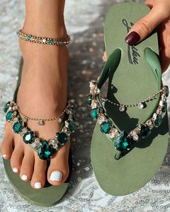 Slippers Slippers Summer Soes Fasion Leisure Slide Beach Wearing Elegant Gemstone Kane Decorative Flip Sandals Womens Ete 2023 H240326M2T1