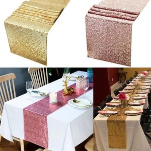 Bord kjol Sparkly Rose Gold Silver Sequin Runner Luxury Tracloth Rectangular Cover Decor Tyg för bröllopsfest