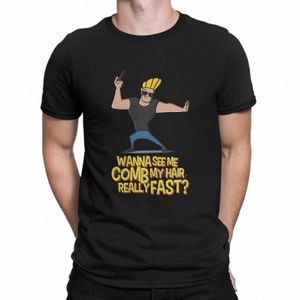 Klasyczne hej mama fi drukowane tshirts Johnny bravo bravo carto carto w stylu męskim tkaniną tkanin tkaniny t -shirt cott o szyja topy 40fk#