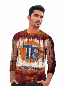 Retro Nostalgia LG Sleeve Topps Men's American Vintage Round Neck Autumn Racing Sign 3D Digital Printed Pattern Print T-shirt Y5BC#