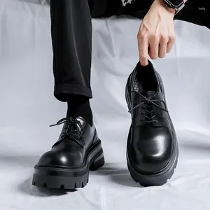 Casual Shoes Design Leather Men Business Dress High End Thick Sole Platform Sneakers Male Heightening Outdoor Derby