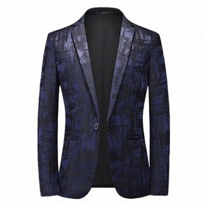 2024 Spring Men's Suit Jacket Men's Printing Tie-dye Fi Handsome Suit Party Coat Slim Single Butt Blazers Jacket Men H8IK#