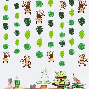 Decoração de festa Wild Wild One Jungle Safari Birthday Decorações de macaco folhas de palmeira recortes Garlands Monkeys pendurando decoração de parede de estamenha de animais