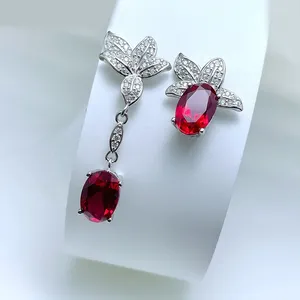 Studörhängen Fashion Red Treasure Women's 925 Silver Style Gorgeous Small and Exquisite Wedding Jewelry Wholesale