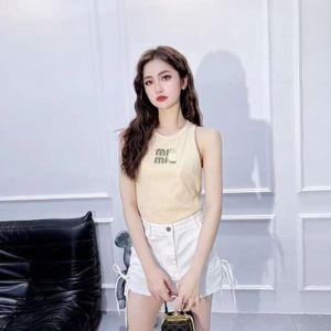 2024 Early Spring New Heavy Industry Letter Crystal Diamond Set Tank Top Fit Knitted Slim Strap Sleeveless Short Style Source Label