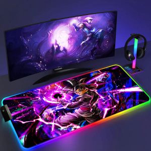 Kuddar rgb mus pad anime goku dator anteckningsbok kontor spel tillbehör skrivbord matta gummi led lysande tangentbord skrivbord mus pad