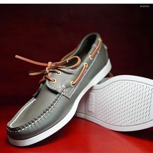 Casual Shoes 2024 Men Flat Boat Fashion Driving for Mens Leather Young Shoe Handmade Man