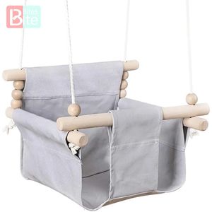 Baby Canvas Swing Chair Hanging Wood Children Kindergarten Toy Outside Inhoor Small Basket Beige Swinging Rocking Chain Baby Toy 240318