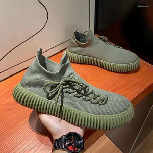 Scarpe casual Lorilury Green Knit Mesh Sneakers da uomo Low Toe Tenis Masculino 2024 Fashion Designer Side Lace Up Sock