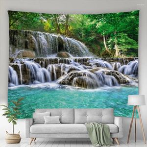 Tapisserier vattenfall landskap tapestry regnskog naturlig grön tall skog flod vägg hängande konstdekor vardagsrum väggmålning