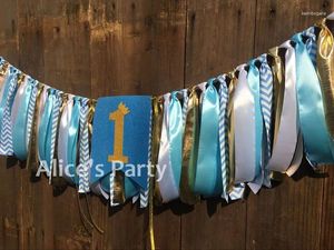 Party Decoration Pastel Blue Gold Banner First Birthday Flag Highchair Bunting Baby 1st Decorations Wedding Garland Hanging Po Props