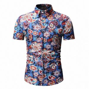 men Casual Shirts Summer Short Sleeve Slim Color Shirt Beach Paisley Pattern Work Daily Life Party Prom Nightclub Stage Dr R5bg#