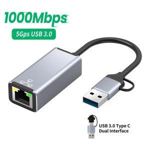 Cards 2 IN 1 USB Type C to RJ45 Network Card External Wired USB 3.0 1000Mbps LAN Ethernet Adapter For Macbook Xiaomi Laptop PC Windows