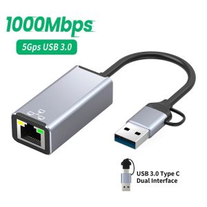 Карты 2 в 1 USB Type C к сетевой карте RJ45 Внешний проводной USB 3.0 1000 Мбит/с LAN Ethernet-адаптер для Macbook Xiaomi Ноутбук ПК Windows