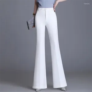 Calças femininas clássico magro branco flare para mulheres verão fino bell bottom pantalones cintura alta escritório senhora terno calças respirável n240