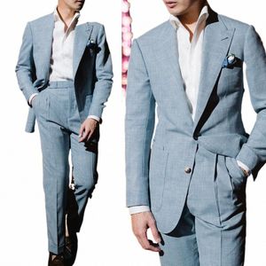fi Men's Suit 2 Pieces Blazer Pants Single Breasted Peaked Lapel Busin Slim Formal Wedding Groom Tailored Costume Homme G3mc#