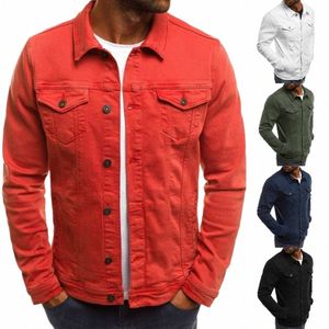mens Fall Casual Solid Color Jacket Slim Youth Fi Trend Splicing Safari Style Denim Jackets Youth Single-Breasted New Coat R3UI#