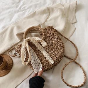 Drawstring Women Handbag Rattan Wicker Straw Woven Half Round Bag stora kapacitet Kvinnlig rese Tote Fashion Bolsos Bolsa