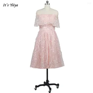 Party Dresses It's Yiiya Evening Pink Floral O-neck Rufflues Short Sleeves A-line Zipper -length Plus Size Women Dress AR332