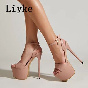 Liyke yaz moda açık ayak parmağı platformu yüksek topuklu seksi 17 cm sandal ayak bileği kayış parti gece kulübü striptizci ayakkabı pompaları 240312