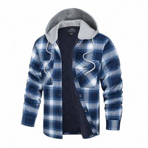 magcomsen Men's Hooded Flannel Jacket Winter Warm Coat Autumn Plaid Shirt Jacket Windbreaker with Hood 131Z#