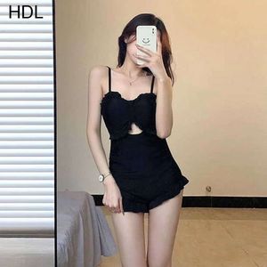 Swimsuit Womens One-piece Korean Version Ins Swimsuit Professional Ruffle Edge Solid Color Sexy Back Slimming Vacation