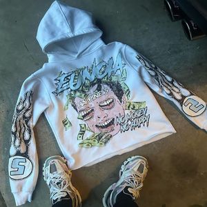 Herrtröjor harajuku pengar möter tryck ren vit kvinnlig grafik y2k topp överdimensionerade hoodie par amerikanska streetwear gotiska kläder