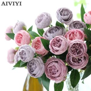 Flores decorativas 4 cabeças de seda rosa Europeia Peony Wedding decoração DIY para casa El Garden Decor Bride Hand Flower Bouquet Flore