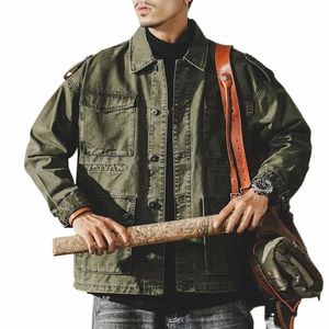 mens Casual Heavyweight Large Size Retro Denim Jacket Men Autumn Tough Guy Outdoor Functial Multi-Pocket Work Coat z261#