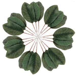 Flores decorativas 30 pcs folhas de magnólia artificial ornamentos falsos para artesanato seda verde planta grinalda arranjo de flores