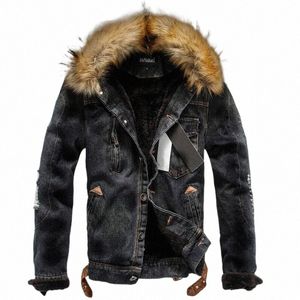 Vinter Men denim Jakcet Fleece Vintage kläder överdimensionerade päls krage förtjockas casual jacka kappa män kläder jackor 6xl a2f41 u0eg#