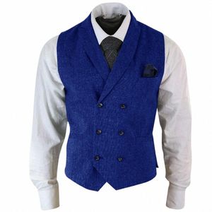 lapel Steampunk Woolen Cloth Gilet Men Double Breasted Vest Male Men's Formal Suit Social Suits Blazer Clothing 86gB#