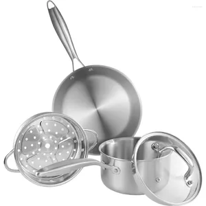 Cookware Sets Leetaltree 3-Ply Stainless Steel Set - 1.5 & 7" Fry Pan Multipurpose Holes Lid Induction Oven Safe Pots And Pans