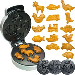 15 Mini Waffle Makers with Detachable Children's Pancake Maker Set Includes Cars, Animals, 5 Dinosaurs - Non Stick and Easy to Clean