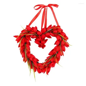 Decorative Flowers Valentines Day Wreath Artificial Tulips Heart Shaped Door Decoration Garland For Front Wall Window