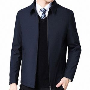 brand Busin Men's Jacket Casual Coats Turn down Collar Zipper Simple Middle-Aged Elderly Men Dad clothes Office Outerwear men 66iK#