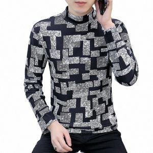 2023 autunno e inverno pullover da uomo mezzo collo alto stampato slim fit tedesco Veet camicia inferiore Fi casual manica Lg Top 32YQ #