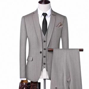 groom Wedding Suit Three Piece Fi British Style Men's Stripe One Butt Jacket Pants Vest High End Large Slim Blazers Set k0oR#