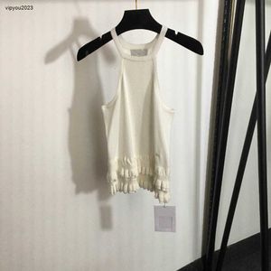 Designer-Damen-Strickweste, Marken-Damenbekleidung, Sommer-Top, Holzohrkante, gestrickter Hosenträger, ärmelloses Damen-T-Shirt, asiatische Größe S-L, 27. März