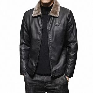 mens Pu Leather Jackets male fleece Fur Plush Leather Coat Casual Fi Slim Windbreak Winter Veet Warm Outwear Clothing H1pv#