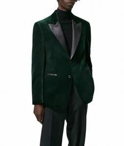 winter Dark Green Veet Peak Lapel Men Suits Fi Groom Wedding Christmas Party Tuxedo Slim Fit Male Suit 2 Piece 2023 n5DC#