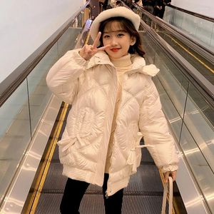 Down Coat Lovely Girls Clothes Winter Plus Cotton Parkas Kids Padding Pink Bow Pockets Hooded Coats Leisure Baby Big Warm Jacket